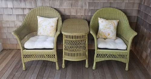 PAIR OF VINTAGE WICKER ARMCHAIRS AND