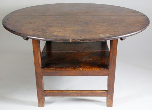 ENGLISH ELM ROUND TOP HUTCH TABLE,