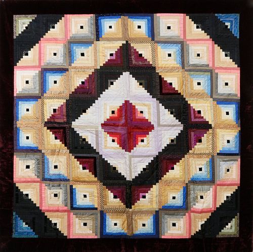 19TH CENTURY SILK LOG CABIN QUILT 37f014