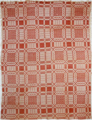 19TH CENTURY RED JACQUARD COVERLET19th