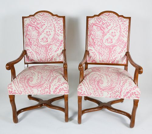 PAIR OF PINK & WHITE UPHOLSTERED