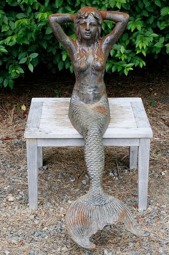 CAST IRON SEATED GARDEN MERMAIDCast