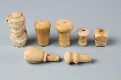 SEVEN CARVED AND TURNED WHALE IVORY 37f0e7