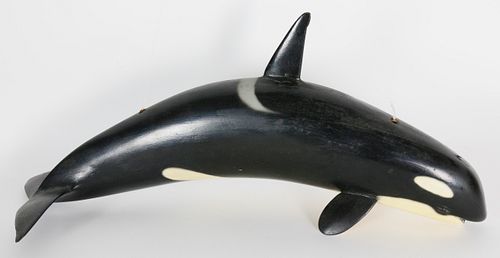 CARVED AND PAINTED ORCA WHALE BY