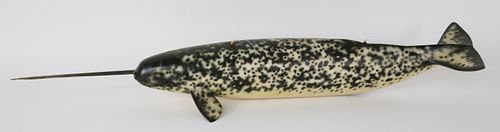 CARVED AND PAINTED NARWHAL WHALE