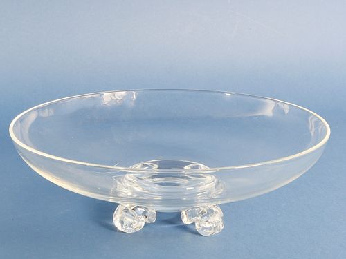 SIGNED STEUBEN CLEAR CRYSTAL PEDESTAL 37f11d