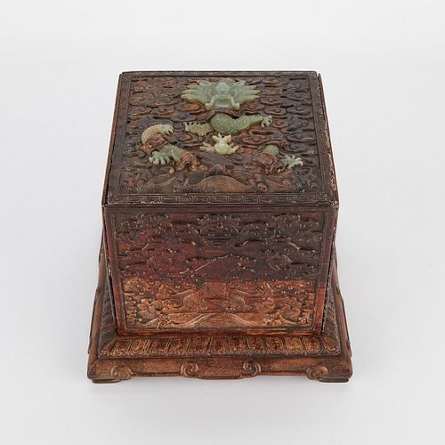 CHINESE SEAL CHEST W INLAID JADE 37f143