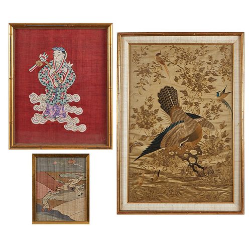 3 CHINESE TEXTILES EMBROIDERY AND