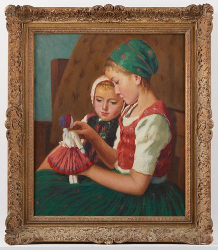 OSCAR GLATZ OIL ON CANVAS OF TWO GIRLSOscar