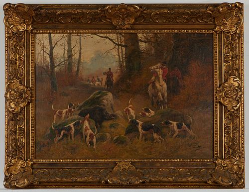 EUGENE PETIT BOAR HUNT OIL ON CANVASEugene 37f1cc