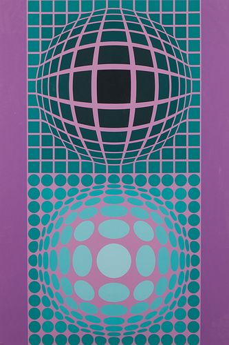 VASARELY OLTAR ZOELD OP ART SERIGRAPHVictor 37f1fb