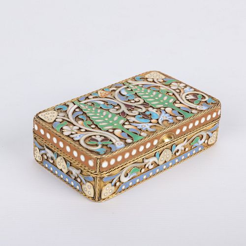 RUSSIAN SILVER ENAMEL BOX W TREES 37f276