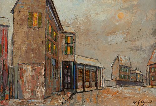 WILLIAM SALTZMAN OIL ON BOARD STREET 37f2f4