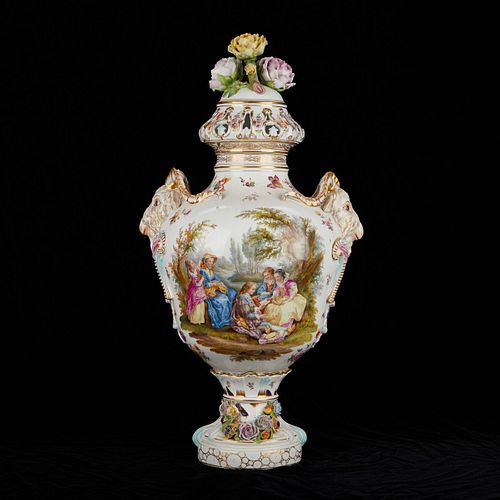 CARL THIEME PORCELAIN URN W/ GOATS