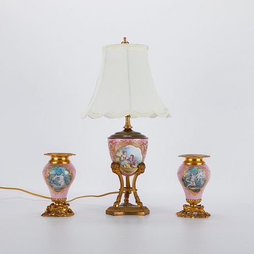 3 PINK FRENCH SEVRES STYLE VASES  37f397