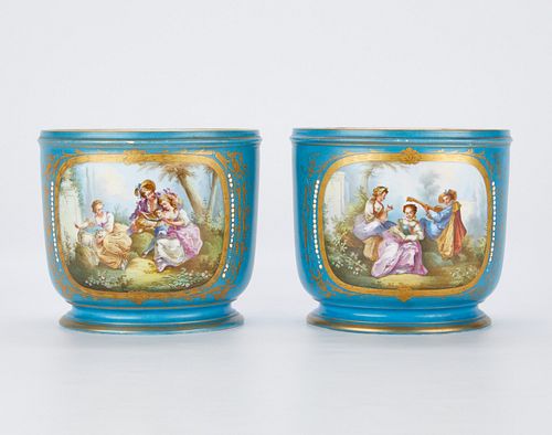 LARGE PAIR OF SEVRES STYLE PORCELAIN
