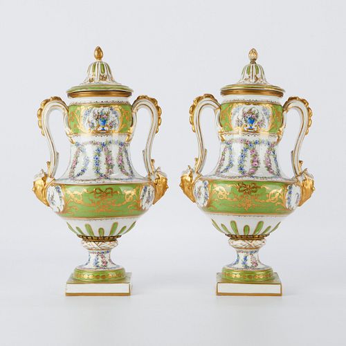 PAIR OF FRENCH SEVRES STYLE GREEN