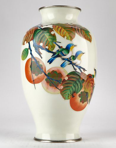 JAPANESE CLOISONNE VASE W PERSIMMONS 37f43d