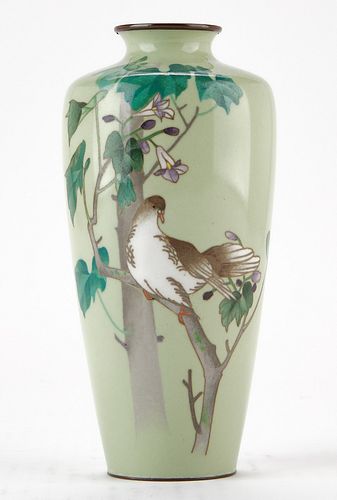 JAPANESE CLOISONNE VASE WITH BIRD 37f44a