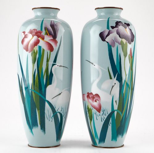 PR: JAPANESE CLOISONNE VASES W/ CRANES