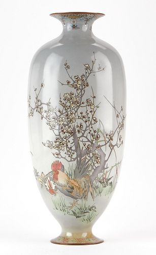 JAPANESE CLOISONNE VASE W ROOSTER 37f450