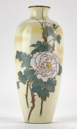 JAPANESE CLOISONNE VASE W/ WHITE PEONYJapnese