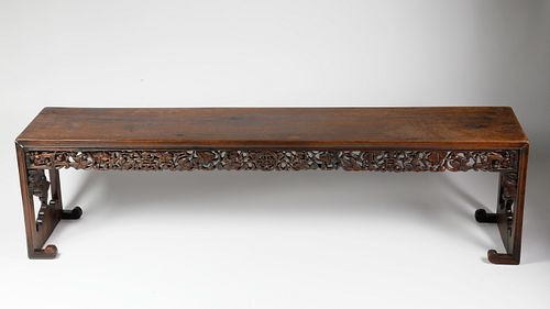 CHINESE CARVED TEAK WOOD BENCH,