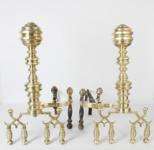 PAIR OF AMERICAN EMPIRE BRASS ANDIRONS,