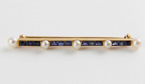 ANTIQUE SAPPHIRE AND PEARL BAR