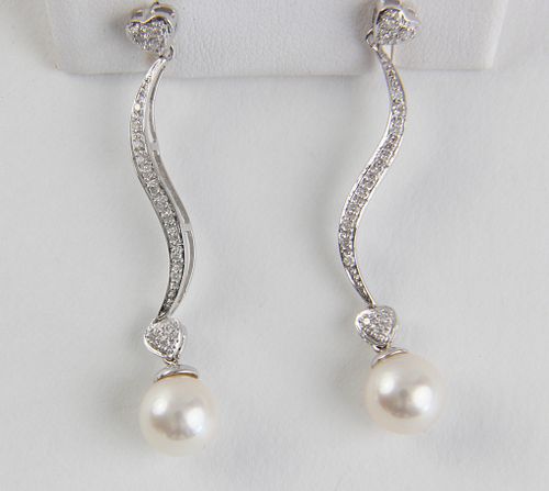 PAIR OF 8.5MM WHITE PEARL AND DIAMOND