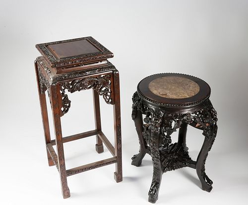 TWO CHINESE CARVED TEAKWOOD STANDS,