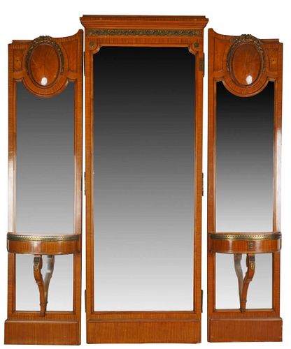 BRONZE-MOUNTED FRENCH MIRROR TRIPTYCHFrench