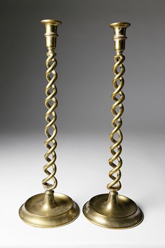 PAIR OF BRASS OPEN TWIST TALL CANDLESTICKSPair 37f62b