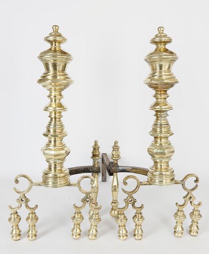 PAIR OF AMERICAN EMPIRE BRASS ANDIRONS  37f630