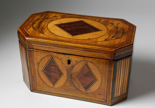 ENGLISH MULTI WOOD INLAID TEA CADDY  37f634