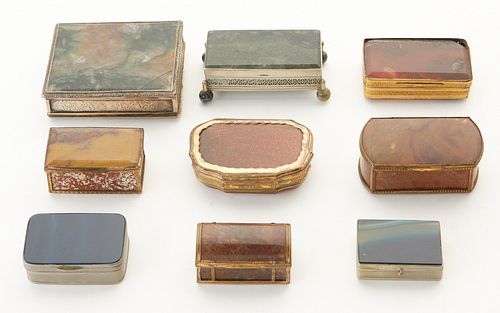 GRP: 9 SILVER BRASS & AGATE BOXES