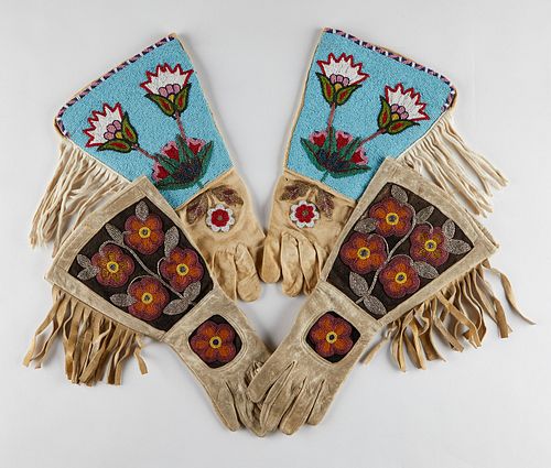 2 PAIRS OF NATIVE AMERICAN BEADED