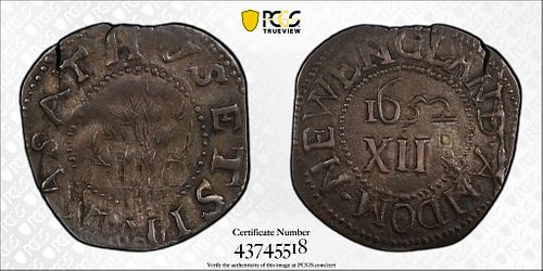 1652 OAK TREE SHILLING PCGS GENUINE