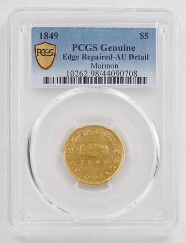 1849 MORMON 5 GOLD COIN PCGS AU 37f6f6