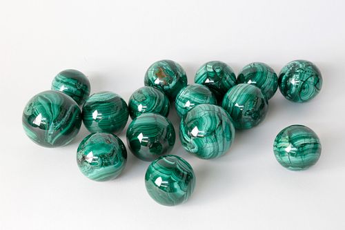 SET OF 15 HAND CARVED MALACHITE 37f720