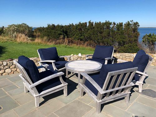 SET OF FIVE GLOSTER TEAK WOOD ARMCHAIRS 37f758