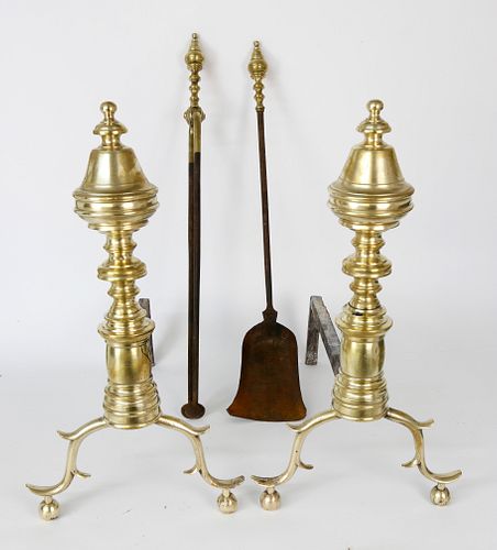 PAIR OF NEW YORK MULTI-TURNED BRASS