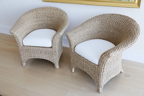 PAIR OF PALECEK NATURAL WOVEN WICKER