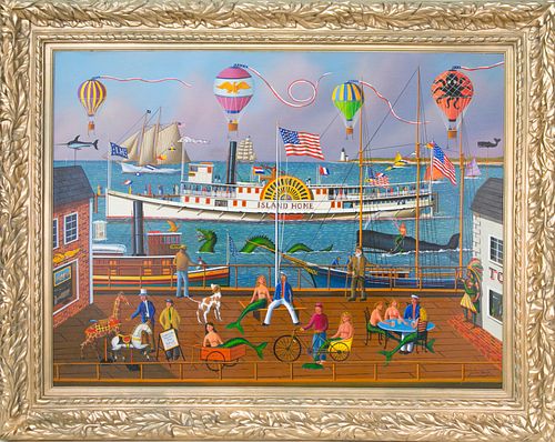 JEROME HOWES OIL ON CANVAS SIDEWHEELER