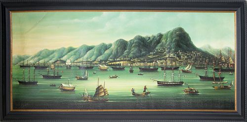 CHINESE EXPORT STYLE OIL ON LINEN