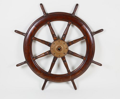 OAK SHIP S WHEEL WITH BRASS CENTEROak 37f86b