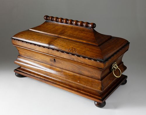 WALNUT MOLDED TEA CADDY, CIRCA