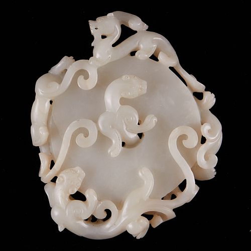 CHINESE JADE BI W DRAGONSCarved 37f88b