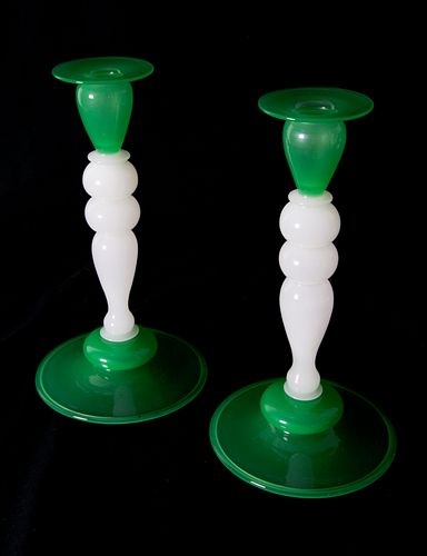 PAIR OF EARLY STEUBEN JADE GREEN