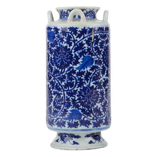 CHINESE CYLINDER BLUE WHITE PORCELAIN 37f8d2